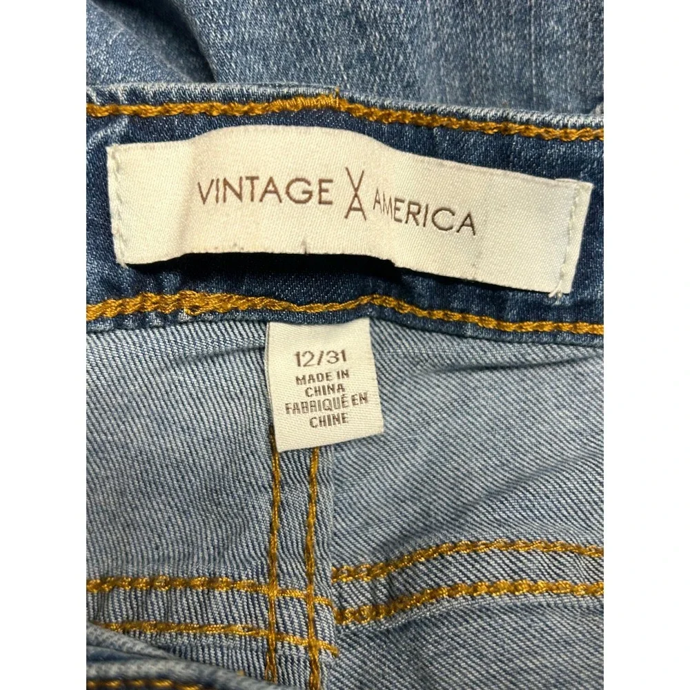 Vintage America Boho Bermuda Denim Shorts Blue Women Size 12